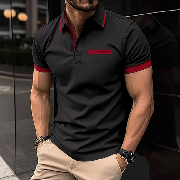 pstuiky camisetas para hombre, Camisa de manga corta transpirable con botones y bolsillo simulado para hombre camisas casuales para hombre xl