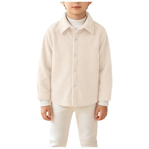 OJSFQUFP Boys' Long Sleeved Shirt Jacket Spring and Fall Clothing Baby Corduroy Lapel Top