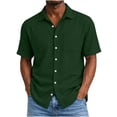 thumbnail image 3 of Lenago Men's Shirts Summer Imitation Linen Solid Color Casual Short Sleeved Collar Double Pocket Button Short Sleeved Top Shirts for Men, 3 of 8