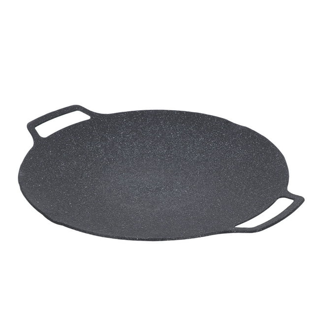 Poêle-gril Coréenne, Plaque de Cuisson Ronde pour BBQ en Alliage d'Aluminium Antiadhésif avec Double Poignée, Compatible avec Cuisinière à Gaz à Induction et Cuisinière Électrique, Poêles à Frire Rondes pour Grillades Intérieures et Extérieures