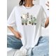 thumbnail image 1 of Halloween Ghost & Plant Graphic Womens T-Shirt - Casual Loose Fit Round Neck Tee with Short Sleeves - Perfect for Sports, 1 of 6