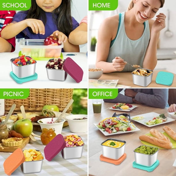 Recipientes para Refrigerios de Acero Inoxidable de 6 Oz, Recipientes PequeñOs de Almacenamiento de Alimentos de Metal con Tapas de Silicona, para Oficina, Viajes