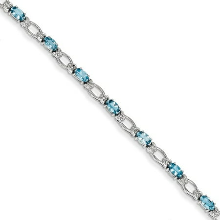 14k White Gold Diamond and Blue Topaz Bracelet. Carat Wt- 0.1ct. Gem Wt- 3.53ct