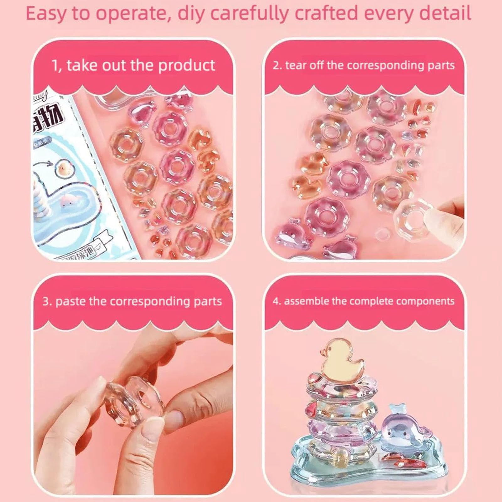 Crystal Stacked 3D Building Stickers, 3D Stackable Stickers, 3DPuffy Cartoon Resin Decorative Sticker Kit, DIY 3DPuffy Sticker Kit for Stress Relief Pass the Time