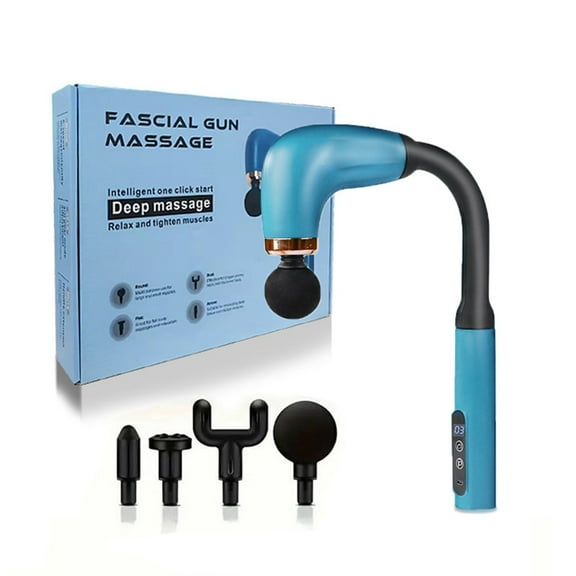 Percussion Massage Gun with Extended Long Handle, Cordless Deep Tissue Massager for Full-Body Self-Massage on Back, Neck, and Shoulders, with 4 Heads,Peacock blue