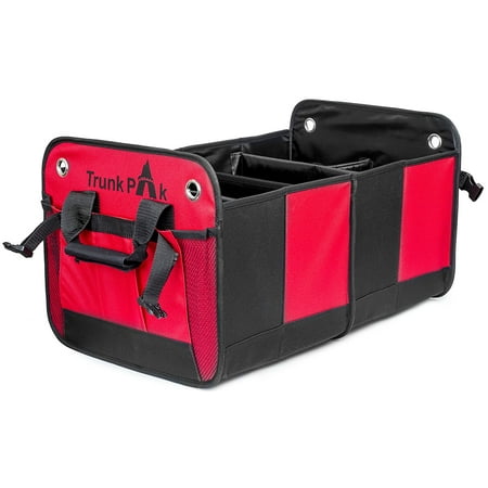 Police Vehicle Organizer Trunk Organizer - Collapsible Car Organizer For All Types Of Vehicles - Vehicle Storage & Car Trunk Box For & Auto Home Use - Heavy Duty Fabric With Steady Cardboard - 6 Compartments - Red & Black ()