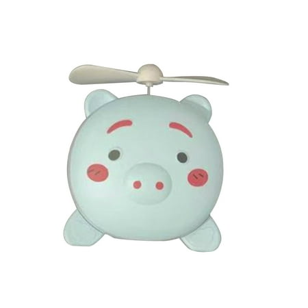 

VerPetridure Piggy Led Vanity Mirror Fan Blue Pig Beauty Mirror Pocket Fan Usb Rechargeable Mini Handheld Fan Led Light