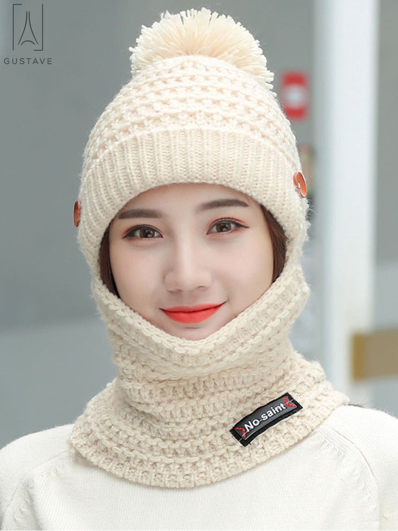 Fleece Lined Balaclava Knit Hat Scarf Mask One-Piece Winter Warm Cap XYX Unisex Winter Warm Elastic Soft Ear Protection Knitted  main image 3