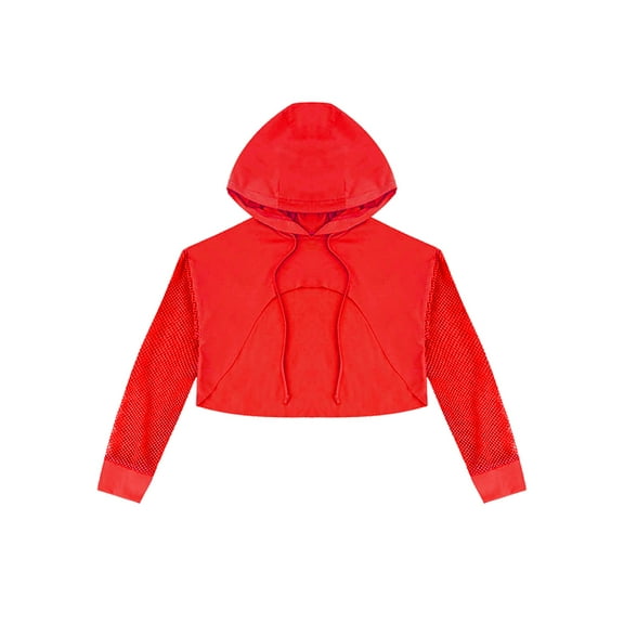 IEFIEL Big & Little Girls Long Sleeve Crop Top Casual Mesh Drawstring Hoodie Modern Jazz Street Dance Tops