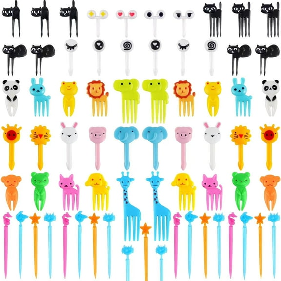 106pcs Animal Food Picks For Kid,Fun Cute Mini Reusable Cartoon Animal Fruit Toothpick for Picky Eaters, Lunch Accessories Bento Decorations For Toddler And Kids,BPA Free
