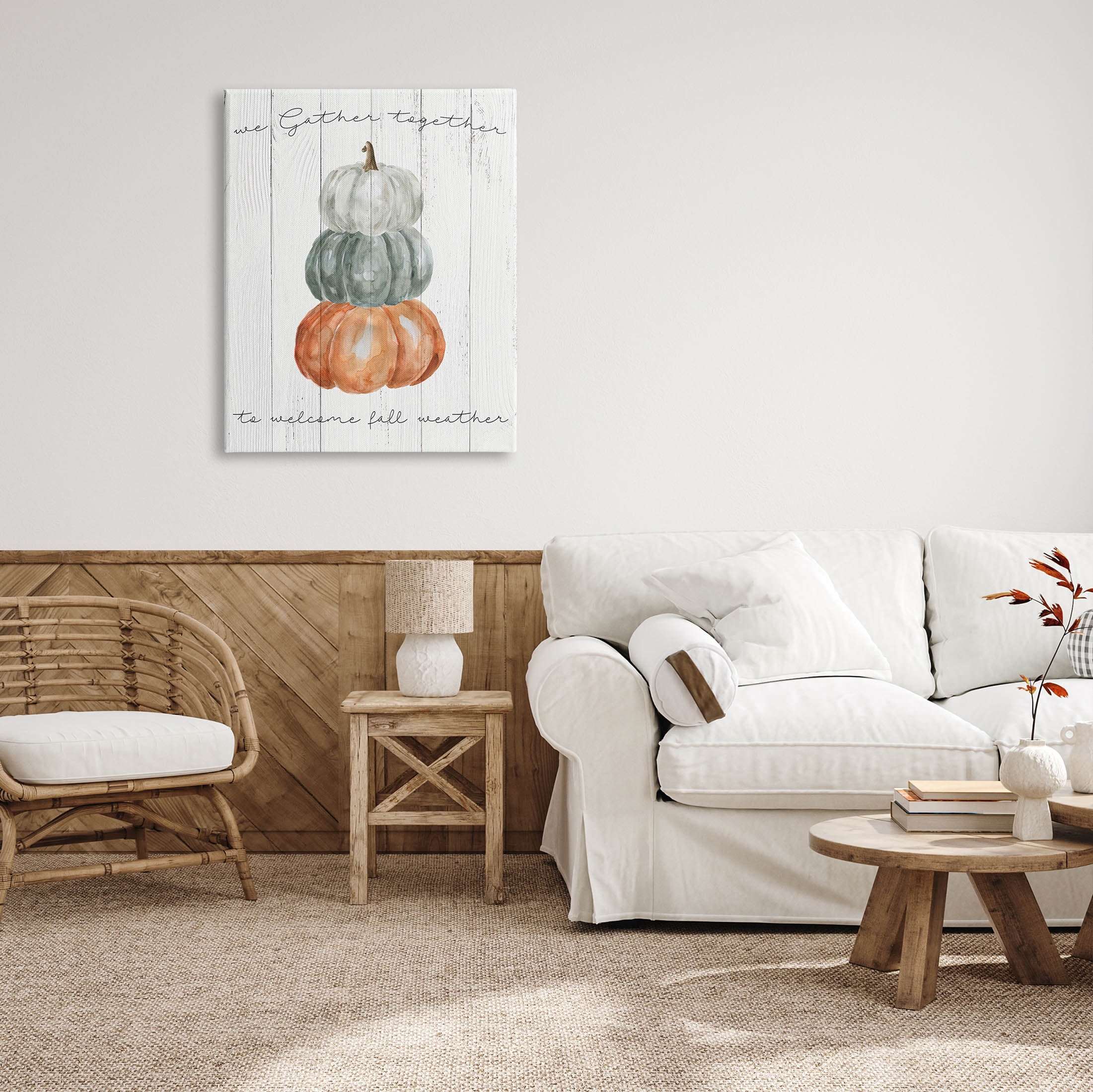 Stupell Industries Gather Together Fall Weather Pumpkins Graphic Art Gallery Wrapped Canvas Print Wall Art, Design by Livi Finn