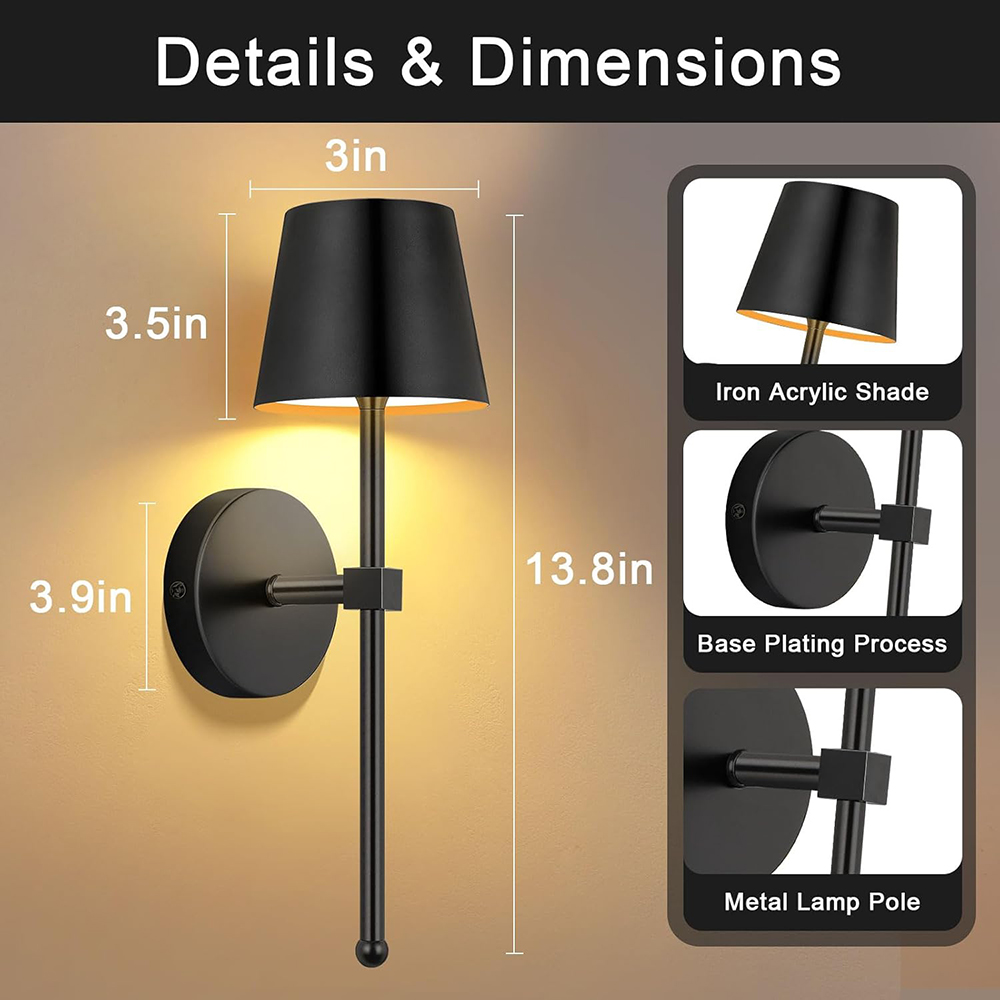 XMZHOU 2Pcs 3 Color Temperatures & 15 RGB Color Remote Control Rechargeable Wall Lamp Lighting Mural Living Room Bedroom Hallway Wireless Night Light Indoor Wall Sconces, Black