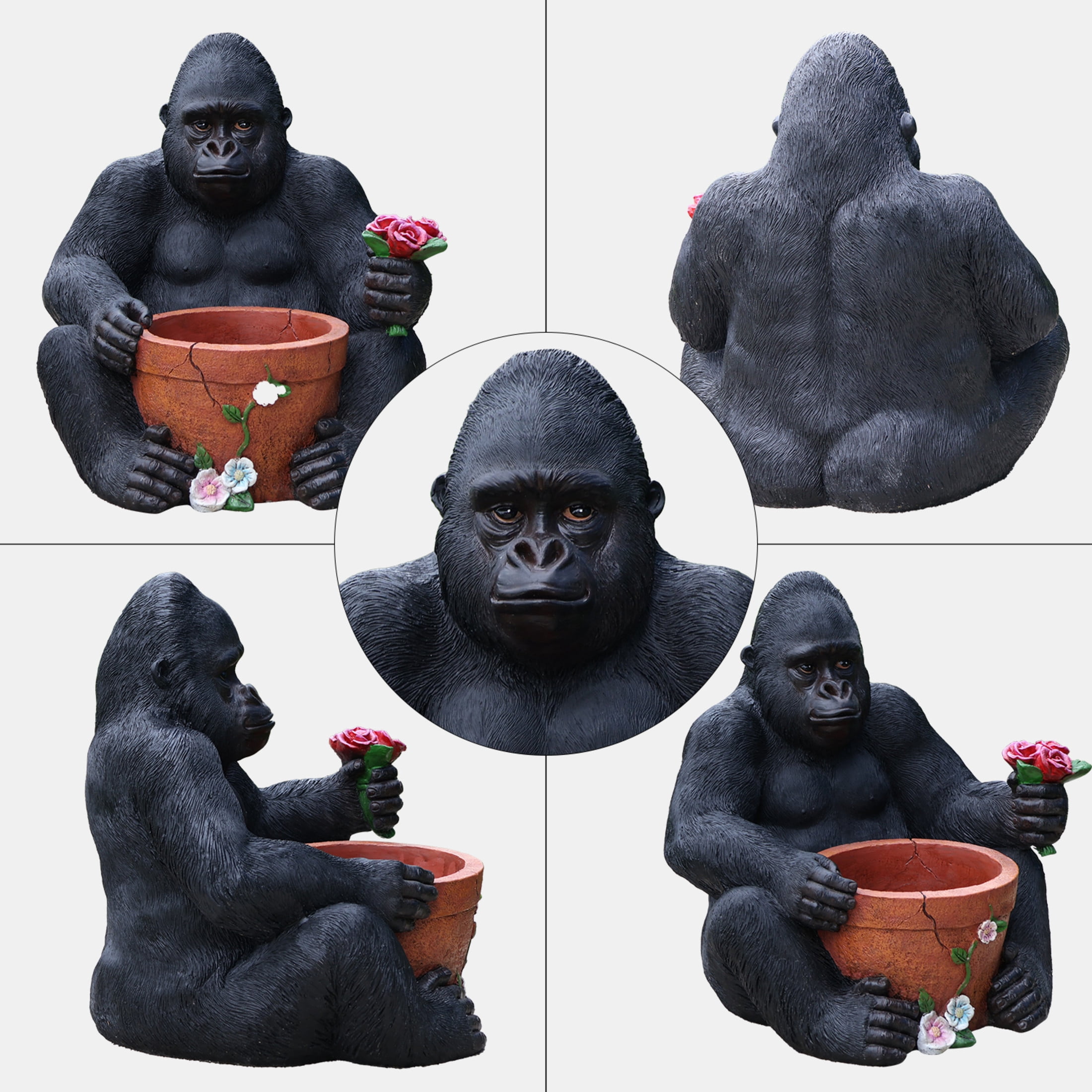 Noble House Sitting Chimpanzee Garden Planter Pot, Whimsical Resin Figurine Flower Pot for Outdoor Porch and Yard Decor, Multicolor