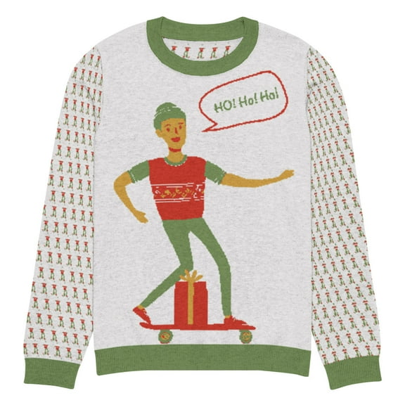 Ugly Xmas Holiday Christmas Knitted crew neck sweater with Skateboarding Theme (3XS)