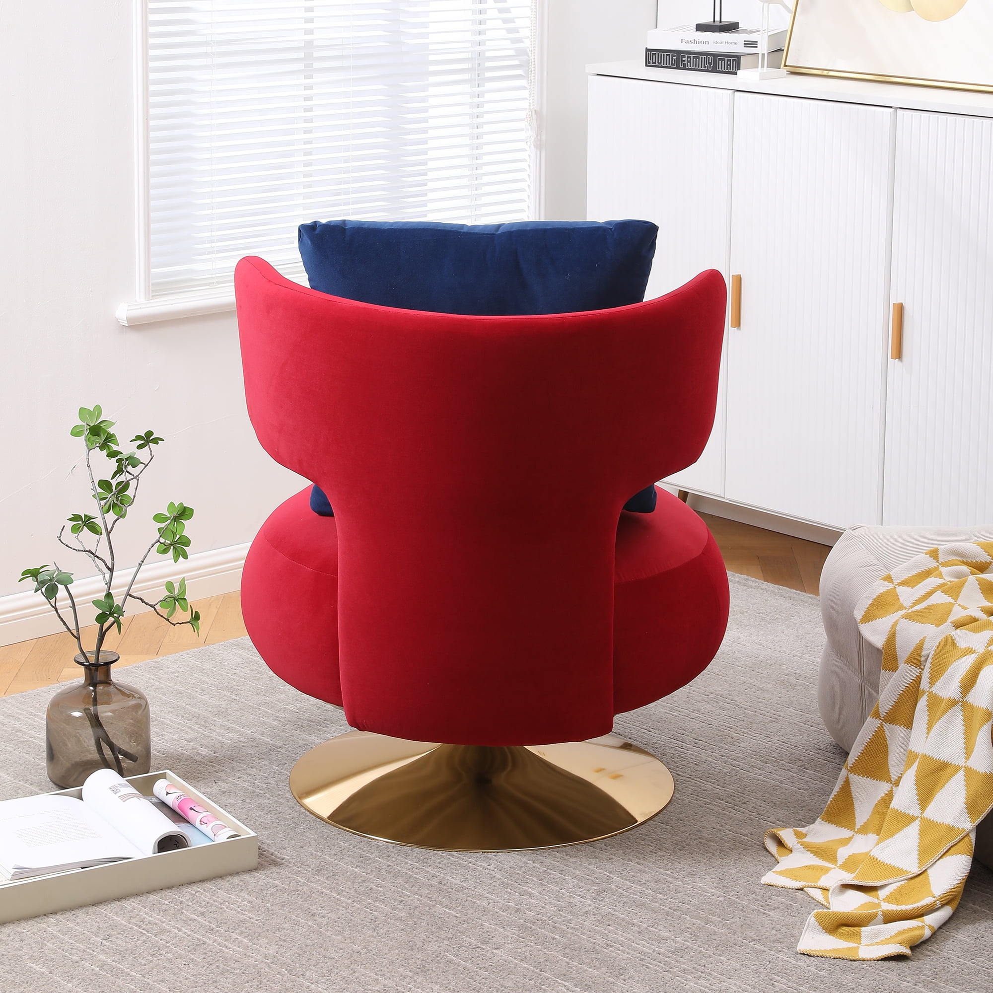 Kadyn Upholstered Swivel Accent Barrel Chair for Living Room, Wine Red