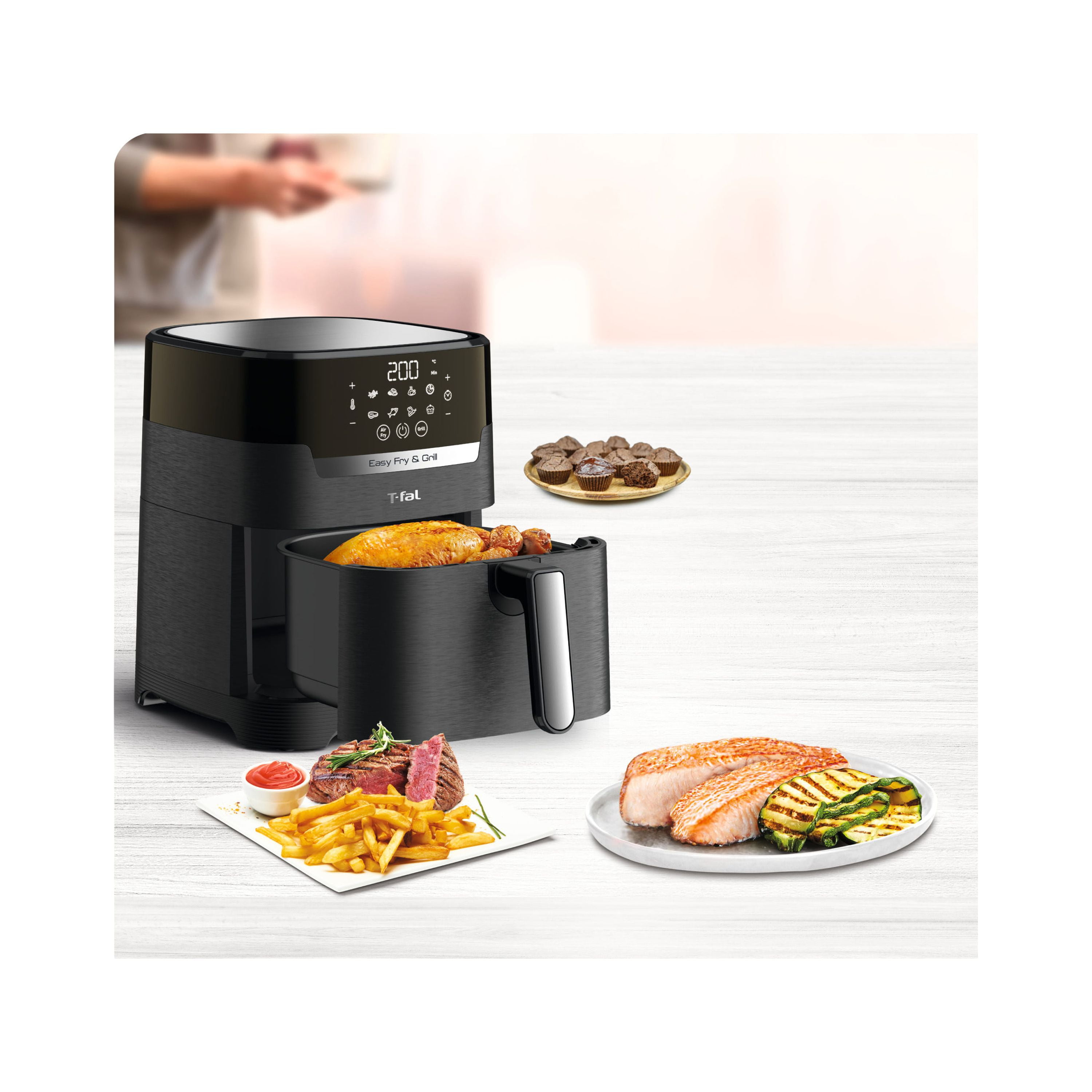  T-fal Easy Fry XXL Air Fryer & Grill Combo with One-Touch  Screen, 8 Preset Programs, 5.9 quarts, Black & Stainless Steel : Everything  Else