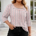 thumbnail image 2 of VEKDONE Womens Stripe Plus Size Tops 3/4 Length Sleeve Loose Fit Blouse Asymmetrical Neck Button Tunic Tops Summer Fashion Clothes Orange XL, 2 of 7