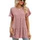 thumbnail image 1 of Camiseta de mujer con cuello redondo, manga corta con volantes, Color puro, holgada, elegante, Jersey de verano, 1 of 6