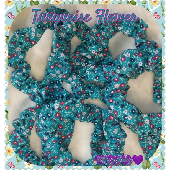 Turquoise Flower hair scrunchie