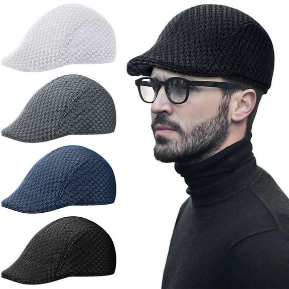 BadPiggies 4 Pack Men's Newsboy Cap Adjustable Beret Cap Mesh Elastic Driving Hat Ivy Cabbie Flat Cap