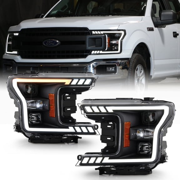 2018-2020 Ford F150 [Halogen Type] Black LED w/ Signal Tube Projector Headlights