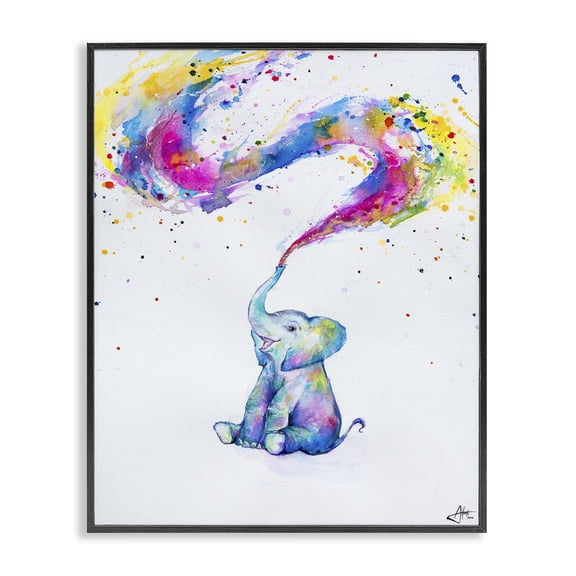 Stupell Industries Modern Colorful Abstract Elephant Animal Watercolor Black Framed Giclee Art, 11 x 14, by Marc Allante