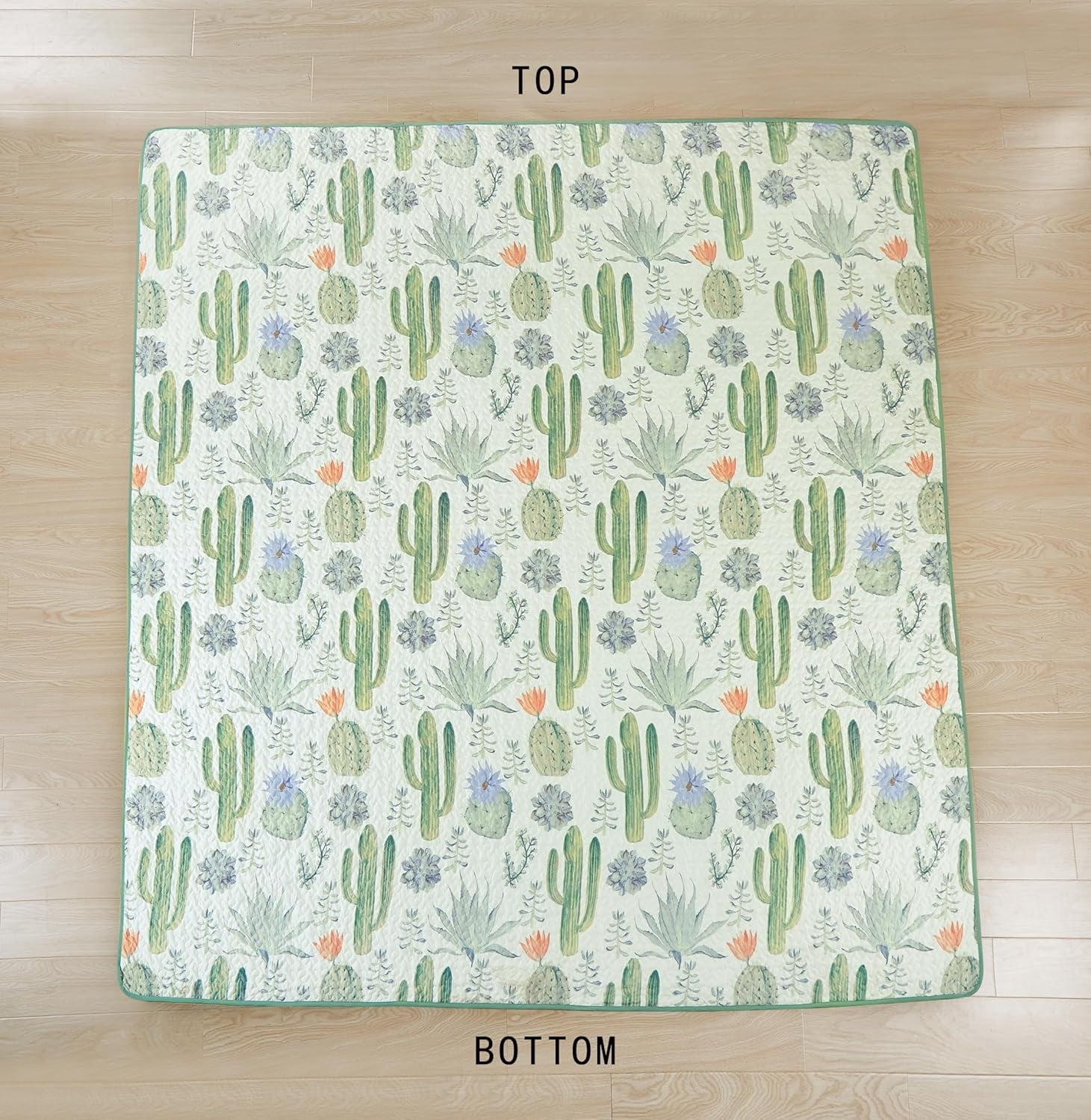 Chezmoi Collection Gregory 3-Piece Southwestern Serene Desert Quilt Set, Green Blue Cactus Succulent Plant Printed Microfiber Lightweight Quilted Bedspread Set, King (118" x 95")