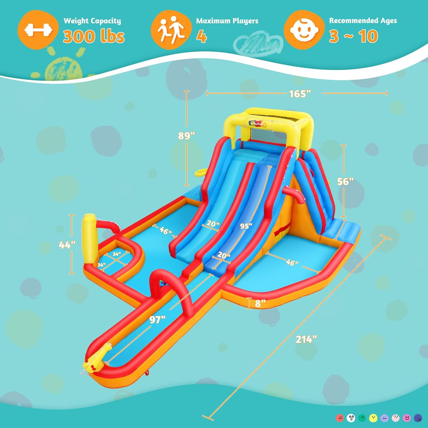 Veeboto Inflatable Water Slide with 620W Blower, Bounce House for Big Kids with Slide, Pool, Shower Area, Climbing Wall, Water Cannon, Basketball Frames, Inflatable Dual Slide for Outdoor & Indoor