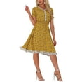 thumbnail image 4 of INSPIRE CHIC Women's Floral Sundress Ruffle Neck Smocked Waist Short Sleeve Dress XS Yellow, 4 of 6
