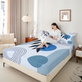 thumbnail image 3 of jejeloiu Cool Abstract King Sheets For Men Women,Contemporary Circular Print Bedding,Blue White,4 Pieces,1 Flat Sheet, 1 Fitted Sheet and 2 Pillowcases, 3 of 6