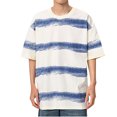 thumbnail image 2 of Blusas y camisas de manga corta y cuello redondo para hombre, blusas casuales de rayas de color liso con lazo y cuello redondo, de manga corta y concisas para hombre., 2 of 6