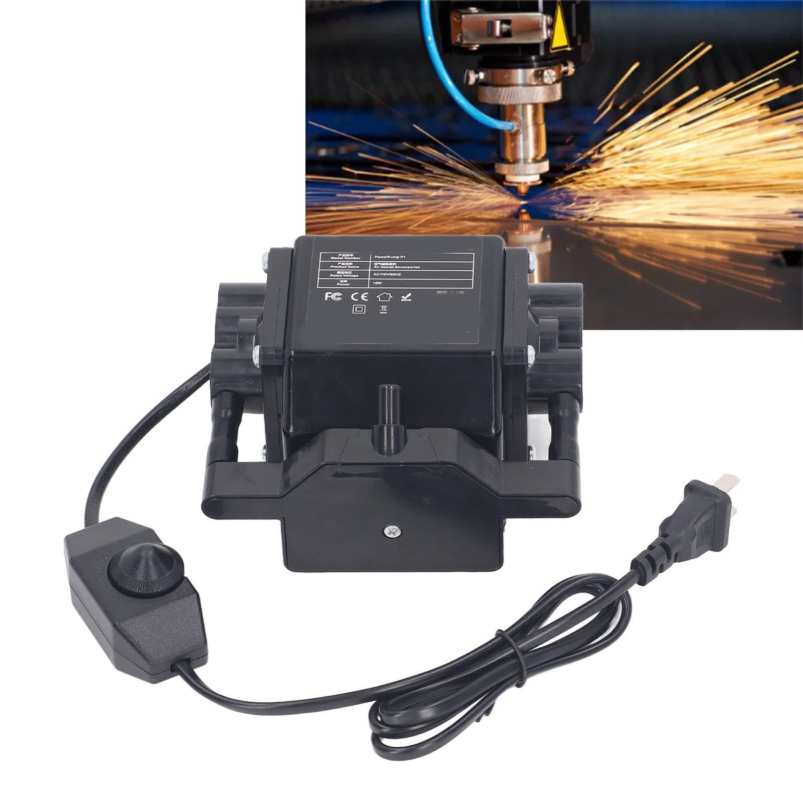 Yajisi Adjustable Air Assist Pump 10‑30 L/min, Low‑Noise ≤55 dB, Airflow Control for Laser Cutting & Engraving Machines