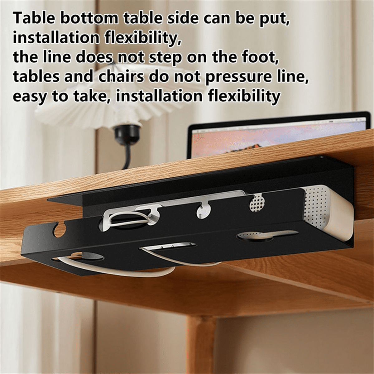 Under Desk Cable Management Tray Self-Adhesive Desk Cable Organizers Perforated Design Cable Hider Strip Holder Black