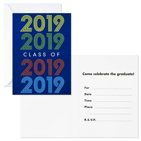 Zebra Graduation Invitation Hallmark Graduation Party Invitations, 20 Invites with Envelopes (Retro Blue, Class of 2019) ()