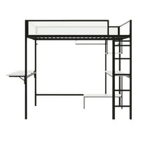 Furniture of America Veric Kids Black Full Loft Bed with Dual Desks, Two Shelves and Closet Rod