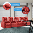 thumbnail image 3 of Weilianda Home Theater Seating Top Grain Leather Recliner Chair Dual Power Movie Gaming Sofa Electric Headrest with Tray Table Type-C USB Charge Cup Holders Row of 5,LOVESEAT RIGHT,RED, 3 of 8