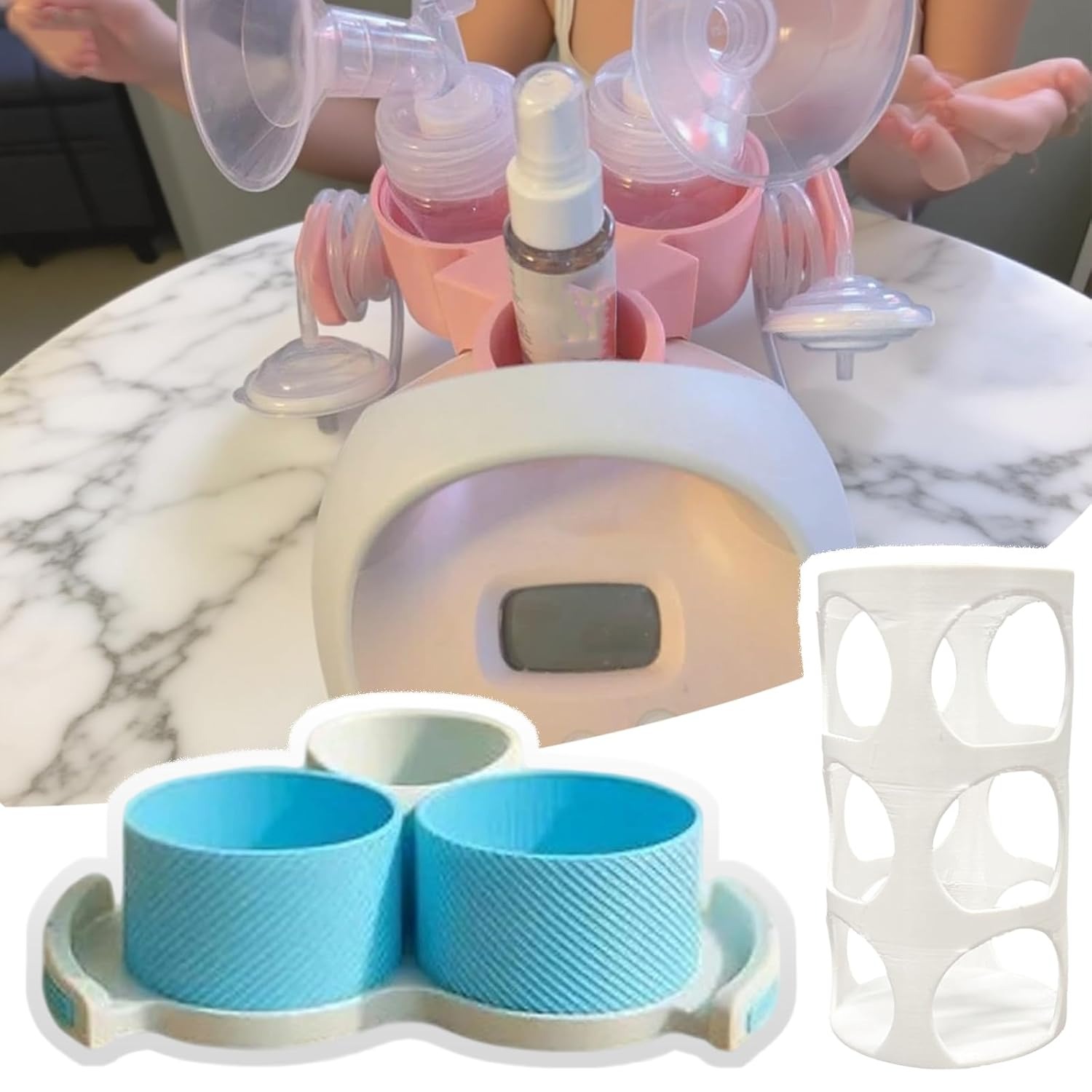 Bottle & Hose Holder for Spectra Breast Pump | Fits All S1 S2 Versions | Organize and Simplify Your Pumping Journey | Functional Design for Easy Use (White-Pink)