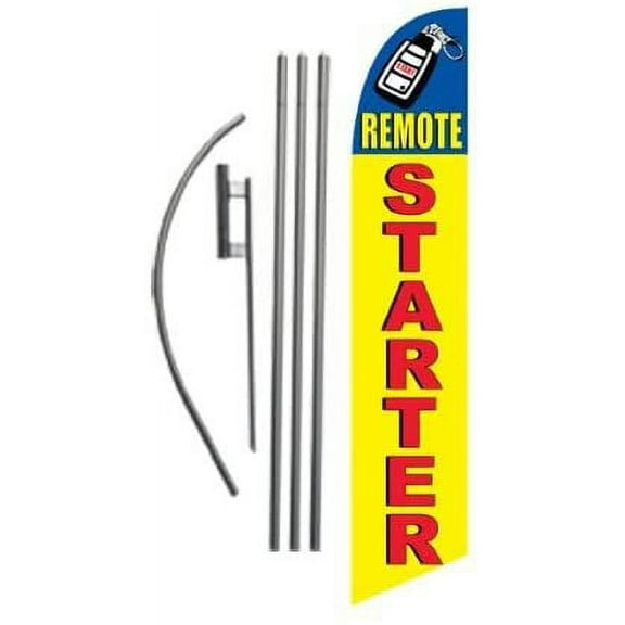 Remote Starter Advertising Feather Banner Swooper Flag Sign with 15 Foot Flag Pole Kit and Ground Stake
