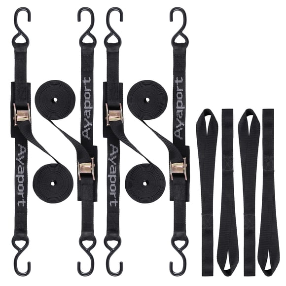Ayaport Cam Buckle Tie Down Straps 10 feet 2200lbs Break Strength Securing Straps with S Hooks for Motorcycle, Kayak, Car, Truck, Dirt Bike