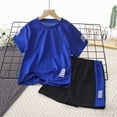 thumbnail image 2 of TOWED22 Kids Athletic Short Sleeve T-Shirt & Shorts Set, Sport Activewear for Boys Girls, Breathable Summer Outfit Dark Blue,12-18 M, 2 of 4