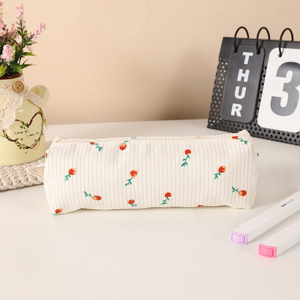 Estuche Para Lápices, Organizador De Material Escolar, Diseño Floral De Pana, Organizador De Gran Capacidad, Bolsa De Escritorio Para Útiles Escolares, Cierre De Cremallera Resistente, Multiusos