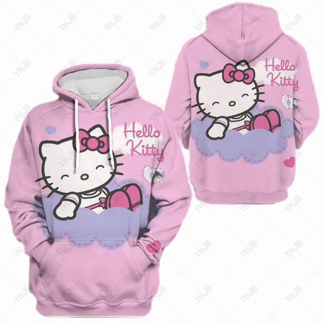 Nouveau Sweat à Capuche HELLO KITTY d'Automne pour Femmes, Simple Col Rond, Chandail en Molleton Tout Compris 2023, Manches Longues, Étudiants, Décontracté, Ample, Automne, Ourlet