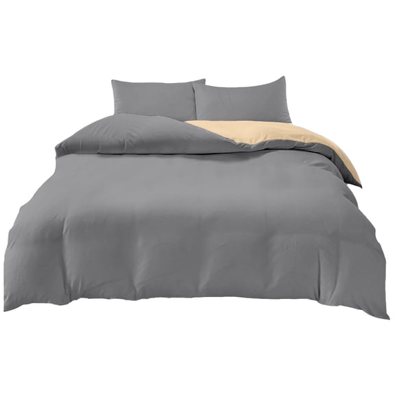 Uutvery 4-Piece Bedding Set, Soft Washed Polyester, Reversible Design, Medium Gray Milk Tea, Includes Duvet Cover Flat Sheet and 2 Pillowcases, Full Size Bedding
