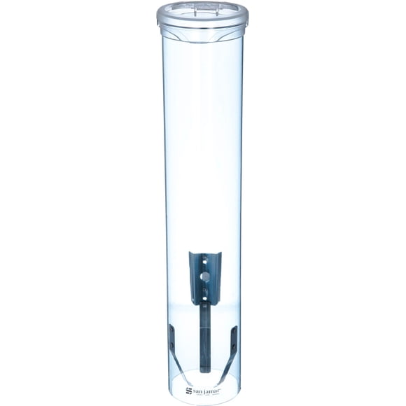 San Jamar Dispensador de vasos pequeño tipo tirador para vasos cónicos de 3 a 4,5 onzas, vasos planos de 3 a 5 onzas con tapas abatibles para restaurantes, comedores y comida rápida, plástico, 16 pulg