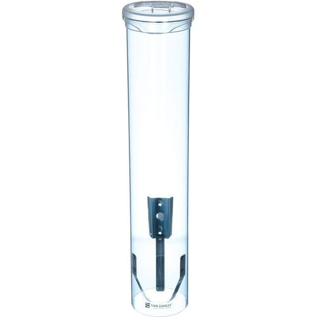 San Jamar Dispensador de vasos pequeño tipo tirador para vasos cónicos de 3 a 4,5 onzas, vasos planos de 3 a 5 onzas con tapas abatibles para restaurantes, comedores y comida rápida, plástico, 16 pulg