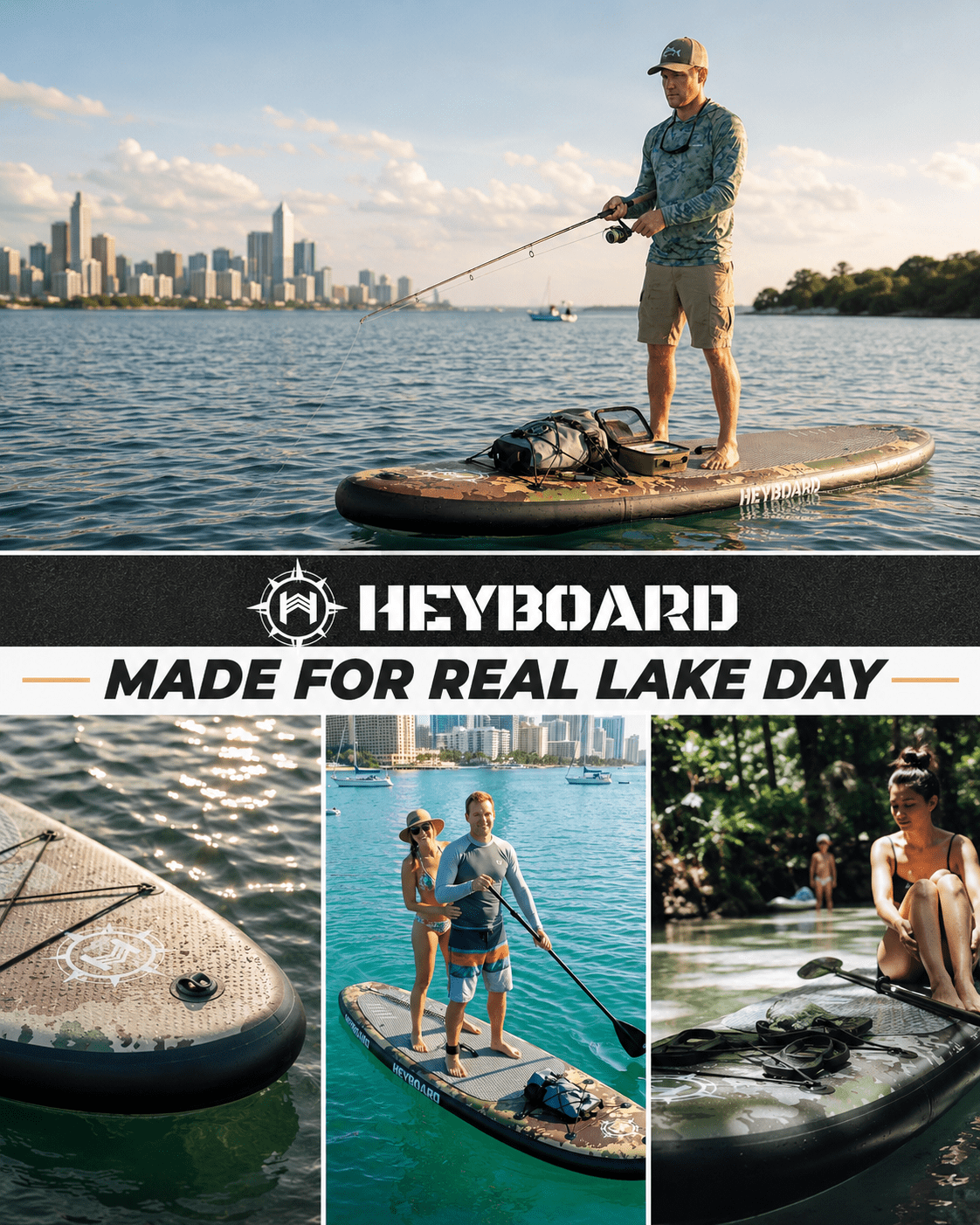 10'6" Inflatable Stand Up Paddle Board for Adults, Non-Slip EVA, Camera Mount, Camouflage