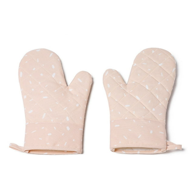 QualitChoice 1 Pair Polyester Oven Glove Heatproof Mitten Kitchen Microwave Oven Mitts Pink 1Set