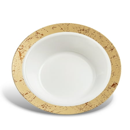 Host & Porter Gold Rim Plastic Soup Bowls, 12oz, 10 Ct, Great for Weddings, Bridal Showers, and Baby Showers