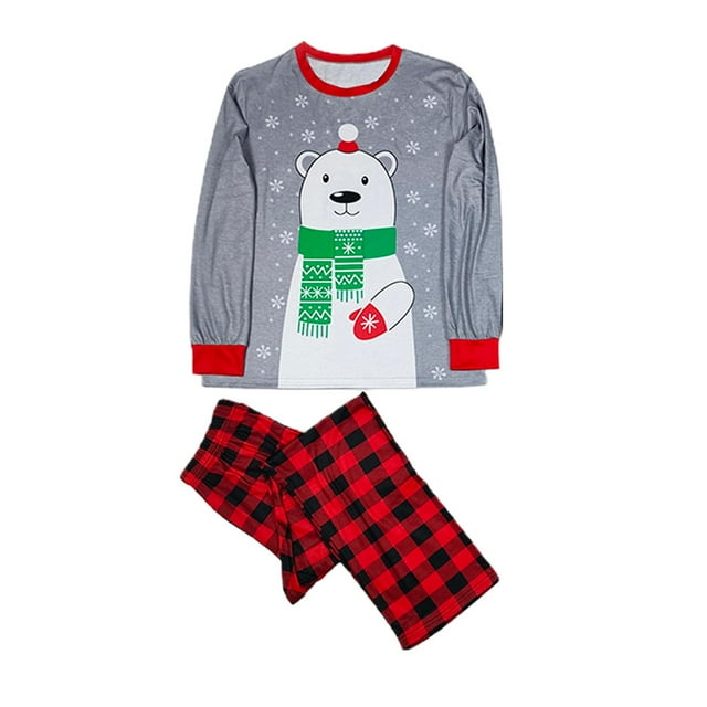 Pyjamas de Noël Parent-Enfant à Manches Longues Col Rond Vêtements de Nuit Amples