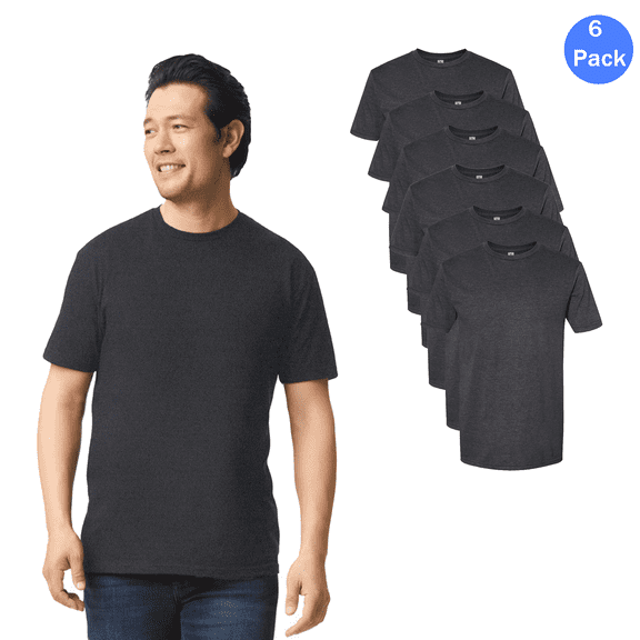 Gildan Men Softstyle CVC T-Shirt , Short Sleeve Cotton-Poly Blend Tee, Pitch Black Mist, 6-Pack, S